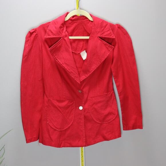 intage Handmade Red Cotton Blazer Puff Shoulder 1940s Style XS - Picture 1 of 4